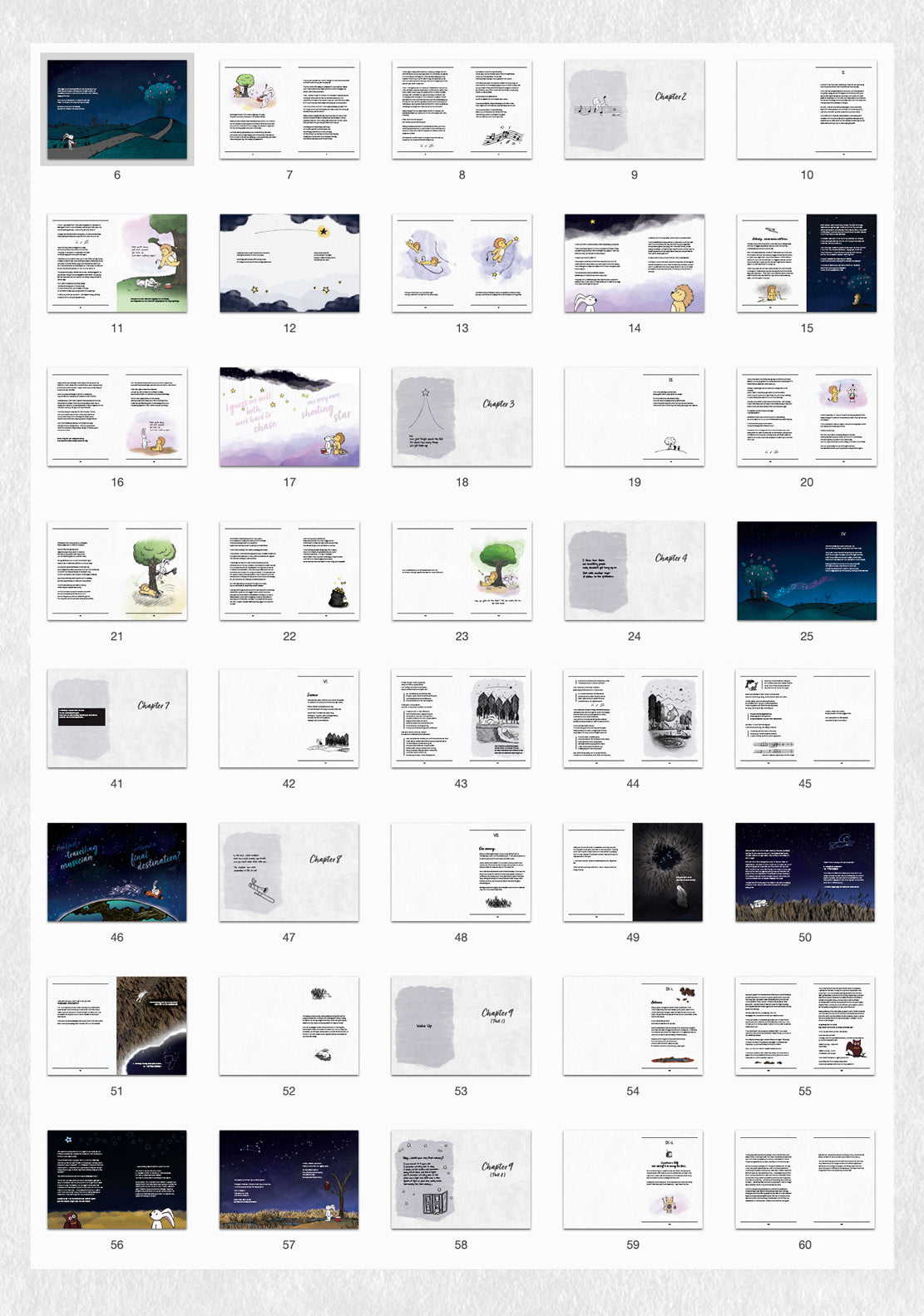 Image thumbnails of inside pages of the first book draft