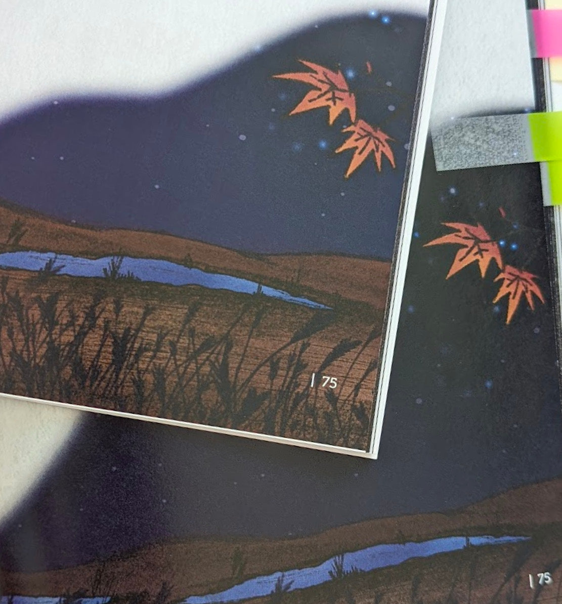 Image of colour quality comparison of two autumn night scene pages